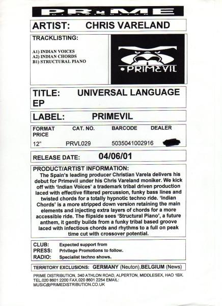 Chris Vareland - Universal Language E.P.
