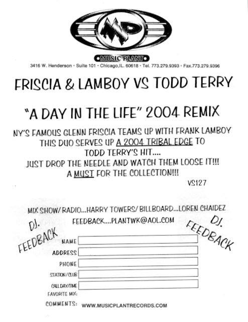 Friscia & Lamboy, Todd Terry - A Day In The Life - 2004 Remix