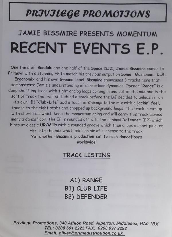 Jamie Bissmire, Momentum (2) - Recent Events EP